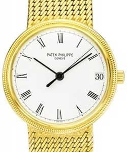 Calatrava 33mm Automatic in Yellow Gold on Yellow Gold Bracelet with White Roman Dial