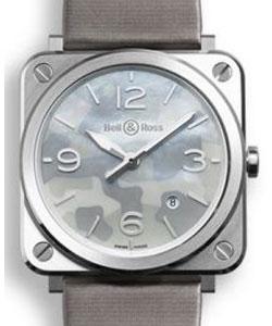 BR-S Grey Camouflage with Brushed Steel on Grey Satin Strap with Grey Dial with Camouflage Pattern