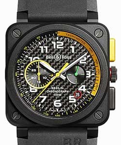 BR 03-94 Chronograph in Black Ceramic - Limited Edition on Black Rubber Strap with Carbon Fiber Black Dial