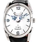 Ovale Pantographe 45mm in White Gold On Black Alligator Strap Strap with White Dial