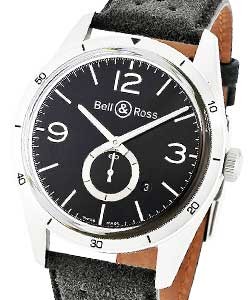 Vintage BR 123 Alcantara Original in Steel on Black Perforated Leather Strap with Black Dial