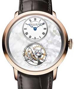 UTTE 42mm in Rose Gold on Brown Alligator Leather Strap with White MOP & Silver Opaline Dial