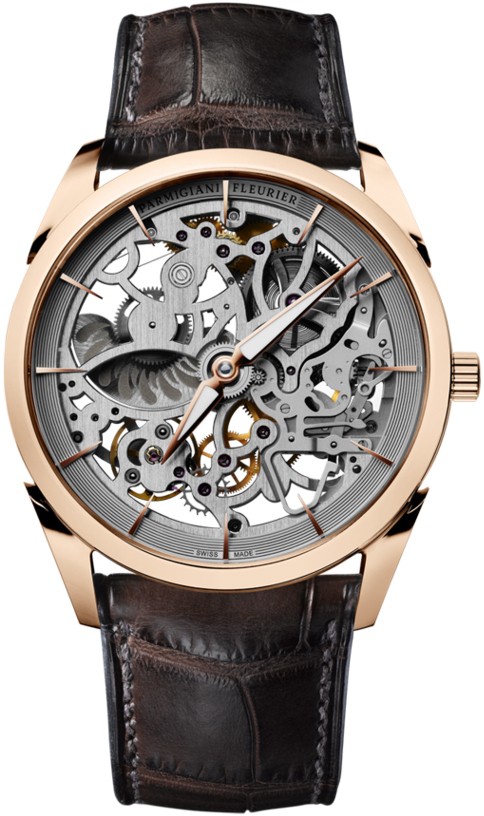 Tonda 1950 Squelette 39mm Automatic in Rose Gold on Brown Crocodile Leather Strap with White Skeleton Dial