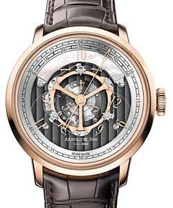 Golden Wheel 44mm Automatic in Rose Gold on Brown Alligator Leather Strap with Silver Dial