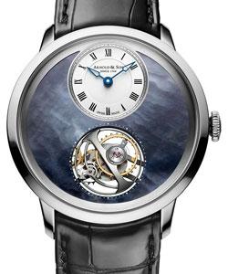 UTTE 42mm in Palladium on Black Alligator Leather Strap with Tahitian MOP-Silvery Opaline Dial