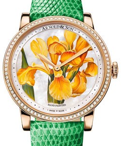 HM Flowers 40mm in Rose Gold with Diamonds Bezel on Green Lizard Leather Strap with White MOP Dial