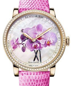 HM Flowers 40mm in Rose Gold with Diamonds Bezel on Pink Lizard Leather Strap with White MOP Dial