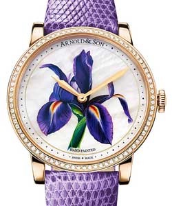 HM Flowers 40mm in Rose Gold with Diamonds Bezel on Purple Lizard Leather Strap with White MOP Dial