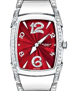 Kapla Donna 34.8mm in Steel with Diamond Bezel On Steel Bracelet with Red on 12 & 6 Diamond Set Dial