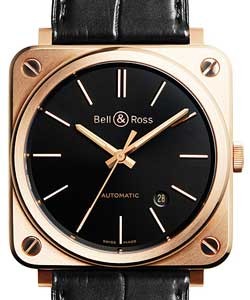 BR-S Automatic in Rose Gold on Black Leather Strap with Black Dial