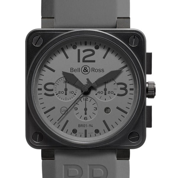 BR 01-94 Chronograph Commando in Steel and PVD on Gray Rubber Strap with Gray Dial