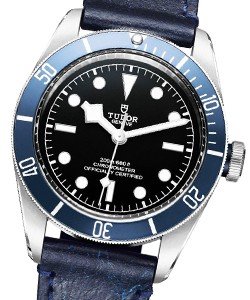 Heritage Black Bay in Steel with Matte Blue Bezel on Blue Leather Strap with Black Dial