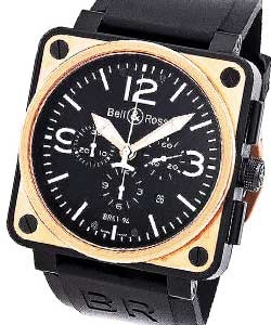 BR 01 94 Chronograph 46mm in Steel and PVD with Rose Gold Bezel on Black Rubber Strap with Black Dial