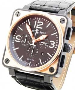 BR 01 94 Chronograph in PVD Steel with Rose Gold Bezel on Black Leather Strap with Black Dial
