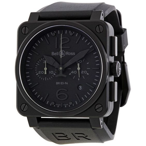 BR-01 94 Chronograph Carbon Phantom in Black PVD Steel on Black Rubber Strap with Black Dial