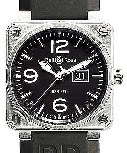 BR01-96 Big Date in Steel on Black Rubber Strap with Black Dial