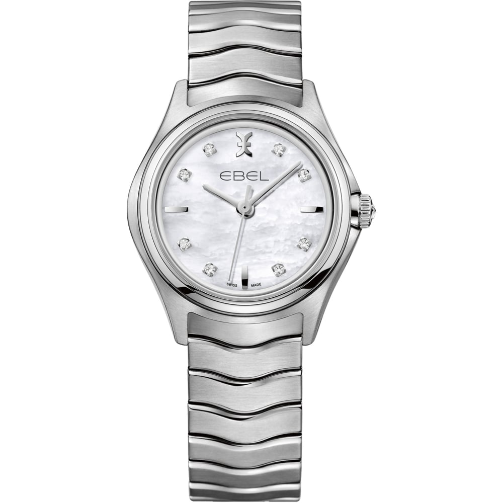 Classic Wave in  Stainless Steel on Stainless Steel Bracelet with Mother of Pearl Diamond Dial
