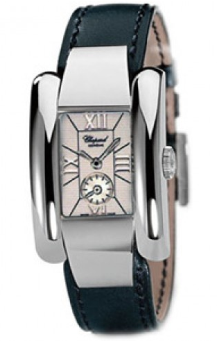 La Strada in Steel on Black Leather Strap with White Dial