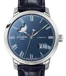 Senator Panorama Date Moonphase in Steel On Blue Crocodile Strap with Galvanized Blue Dial