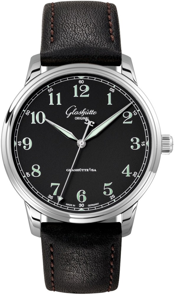 Senator Excellence 40mm in Steel on Brown Clafskin Leather Strap with Varnished Black Dial
