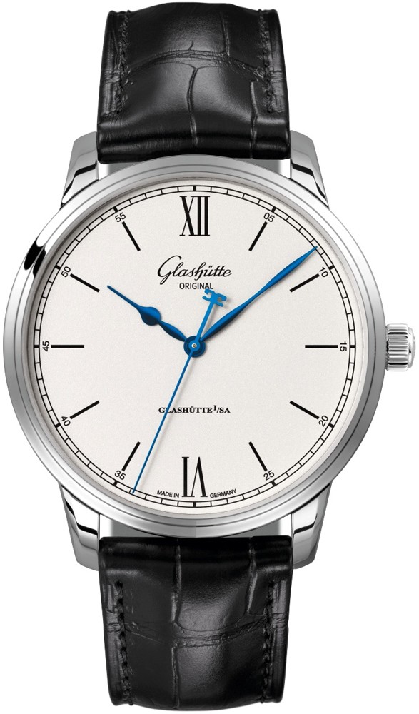 Senator Excellence 40mm in Steel on Black Crocodile Strap with Varnished Silver Grained Textured Dial