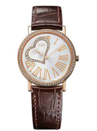 Altiplano Funny Heart Diamond 34mm Quartz in Rose Gold with Diamond  Bezel On Brown Alligator Strap with Silver Diamond Dial