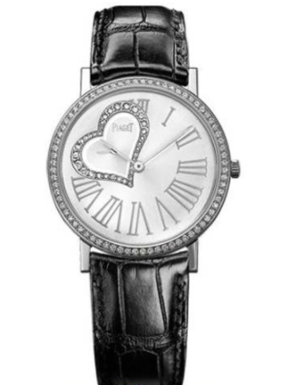Altiplano Funny Heart Diamond 34mm Automatic in White Gold with Diamond Bezel On Black Crocodile Leather Strap with Silver Diamond Dial