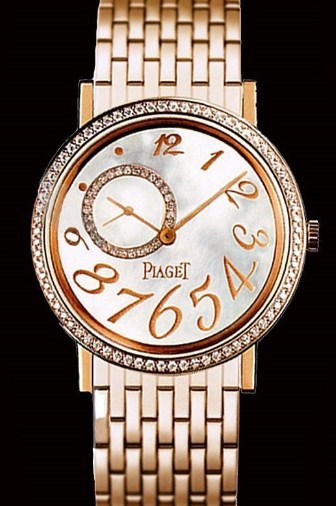 Antiplano 34mm Automatic in Rose Gold with Diamond Bezel on Rose Gold Bracelet with White Mop Arabic Dial