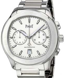 Polo S Chronograph 42mm Automatic in Stainless Steel on Steel Braclet with Silver Guilloche Index Markers Dial