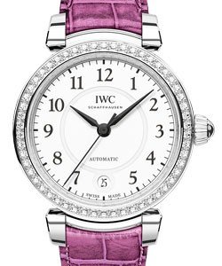 Da Vinci 36mm Automatic in Steel with Diamond Bezel on Raspberry Pink Leather Strap with Silver Dial