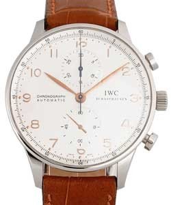 Portuguese Chronograph in Steel on Brown Alligator Leather Strap with Silver Dial