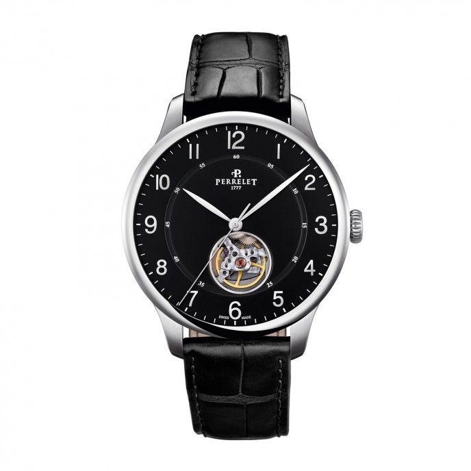 First Class Open Heart 42.5mm Automatic in Steel on Black Alligator Leather Strap with Black Arabic Dial