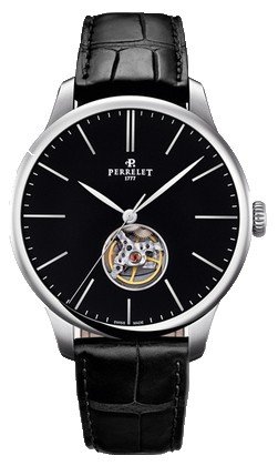 First Class Open Heart 42.5mm Automatic in Steel on Black Alligator Leather Strap with Black Stick Dial