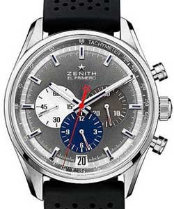 El Primero 36000 VPH Chronograph in Steel On Black Rubber Strap with Anthracite Grey Dial