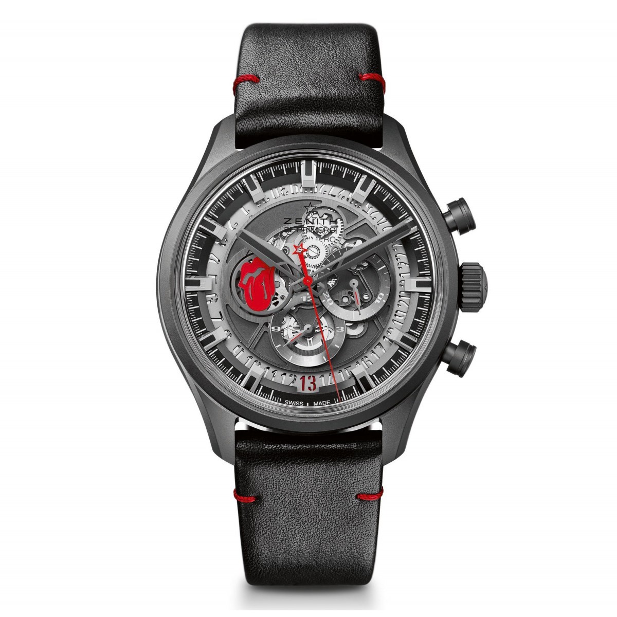 El Primero Rolling Stones Chronograph 45mm in Gunmetal Stainless Steel on Black Alligator Strap with Grey Index Dial