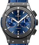 Classic Fusion Chronograph 45mm Automatic in Black Ceramic on Blue Leather Strap with Blue Sunbrust Dial