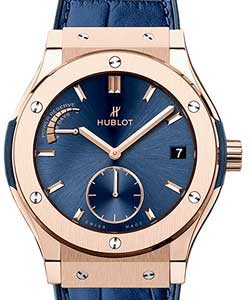 Classic Fusion Power Reserve Chronograph in Rose Gold On Blue Alligator Leather Strap with Blue Sunbrust Dial