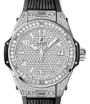 Big Bang One Click 39mm Automatic in Steel with Diamond Bezel  on Black Rubber Strap with Paved  Diamond Dial