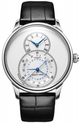 Grande Seconde Dual Time 43mm in Steel on Black Leather Strap with Silver Dial