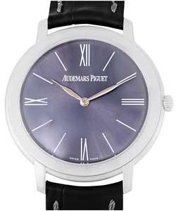 Jules Audemars Extra Flat in White Gold on Black Alligator Leather Strap with Grey Dial