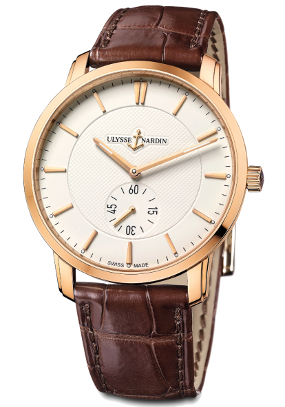Classico in Rose Gold On Brown Leather Strap with Ivory Dial