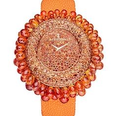Grappoli S03 in Rose Gold with Orange Sapphires Bezel on Orange Galuchat Strap with Paved with Orange Sapphires Dial