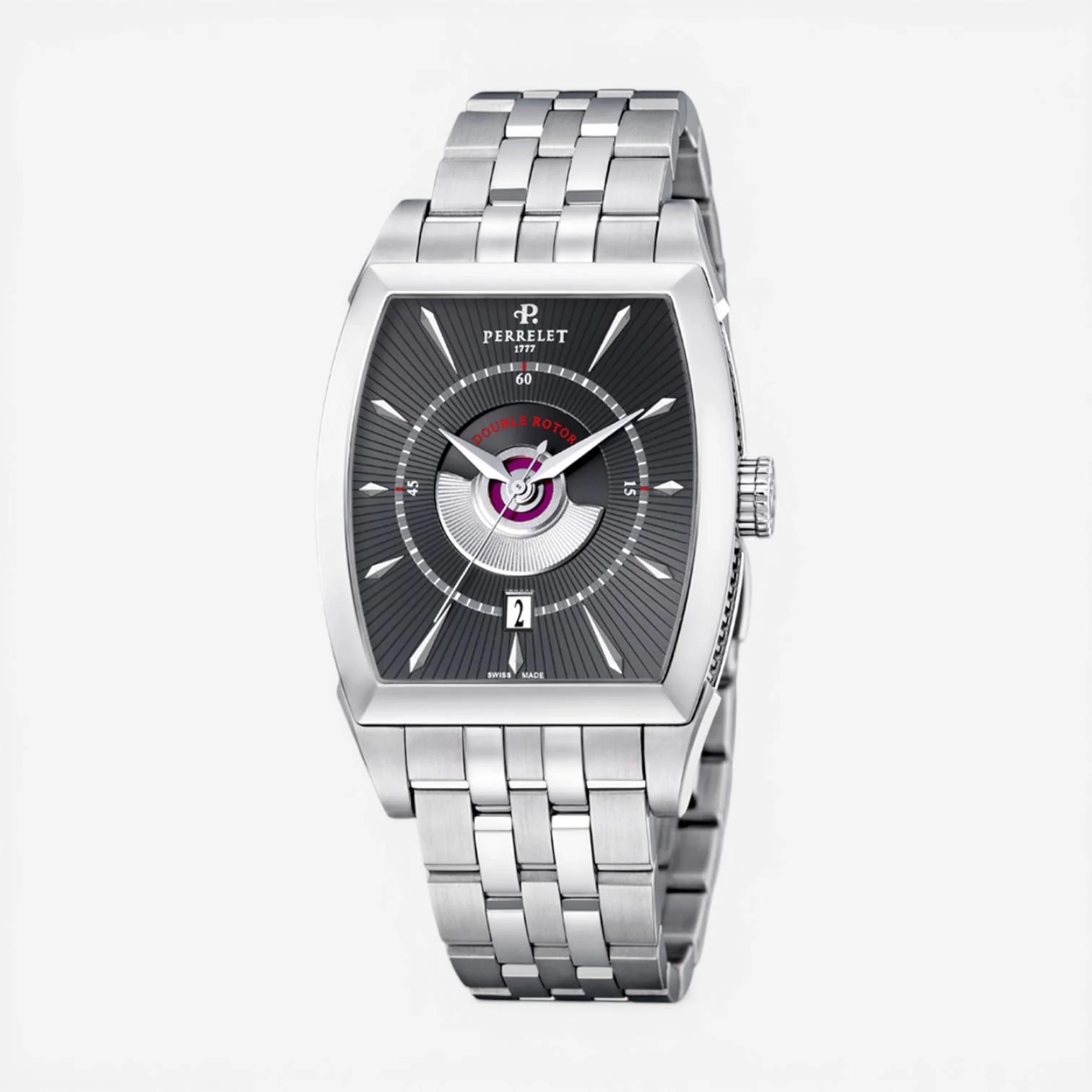 Double Rotor in Steel on Steel Bracelet with Black Dial