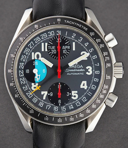 Speedmaster DayDate in Steel on Black Leather Strap with Black Dial