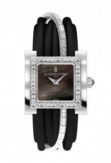 Allegra S06 1B in White Gold with Sparkly White Diamond Bezel on Black with Single White Diamond Leather Strap with MOP Dial