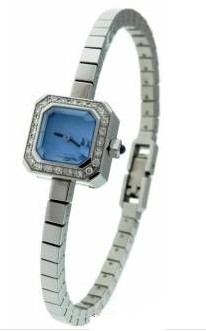 Sugar Cube in Steel with Diamond Bezel on Steel Bracelet with Blue Dial