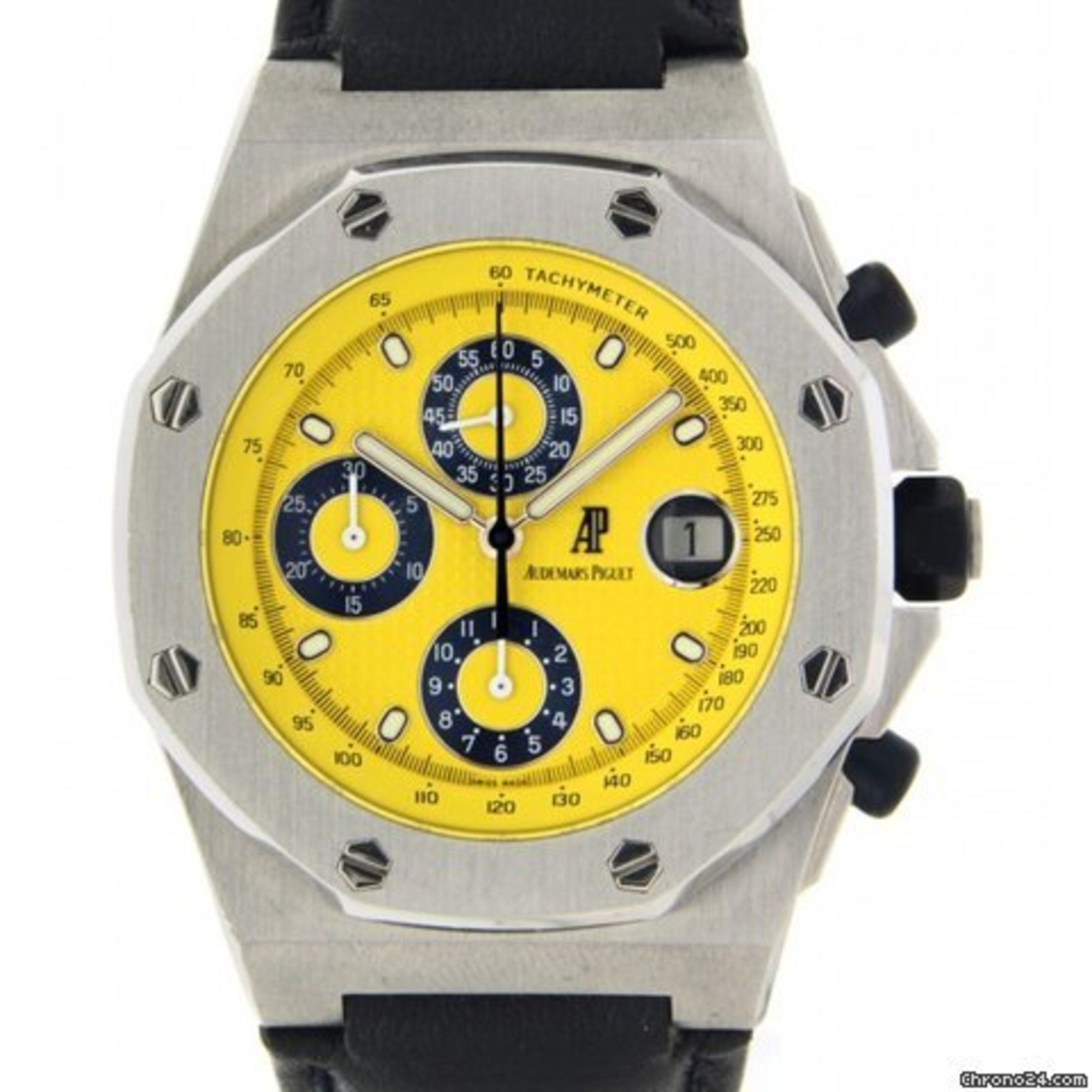 Royal Oak Offshore Chronograph in Steel on Black Crocodile Strap with Yellow Waffle Dial