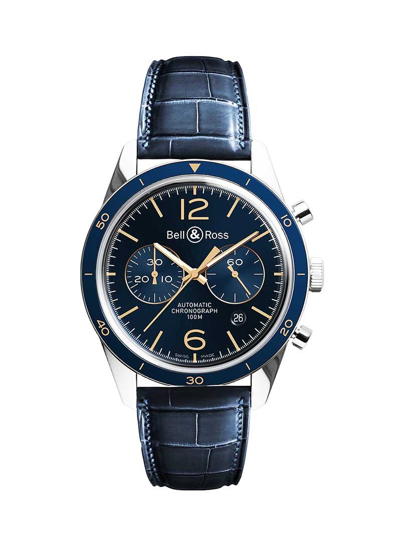 Bell & Ross Vintage BR 126 Aeronavale Chronograph in Steel with Blue Bezel