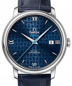 De Ville Prestige Co-Axial in Steel on Blue Leather Strap with Blue Teddy Bear Pattern Dial