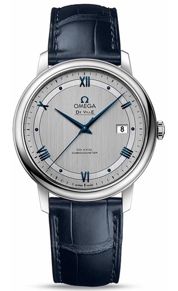 De Ville Prestige Co-Axial in Steel on Blue Leather Strap with Silver Rhodium Dial